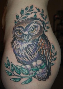 owl tattoo brown tattoos on hip